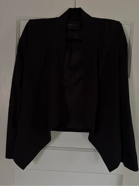 BCBGMaxAzria Black Draped Open-Front Blazer with Button Sleeve Detail